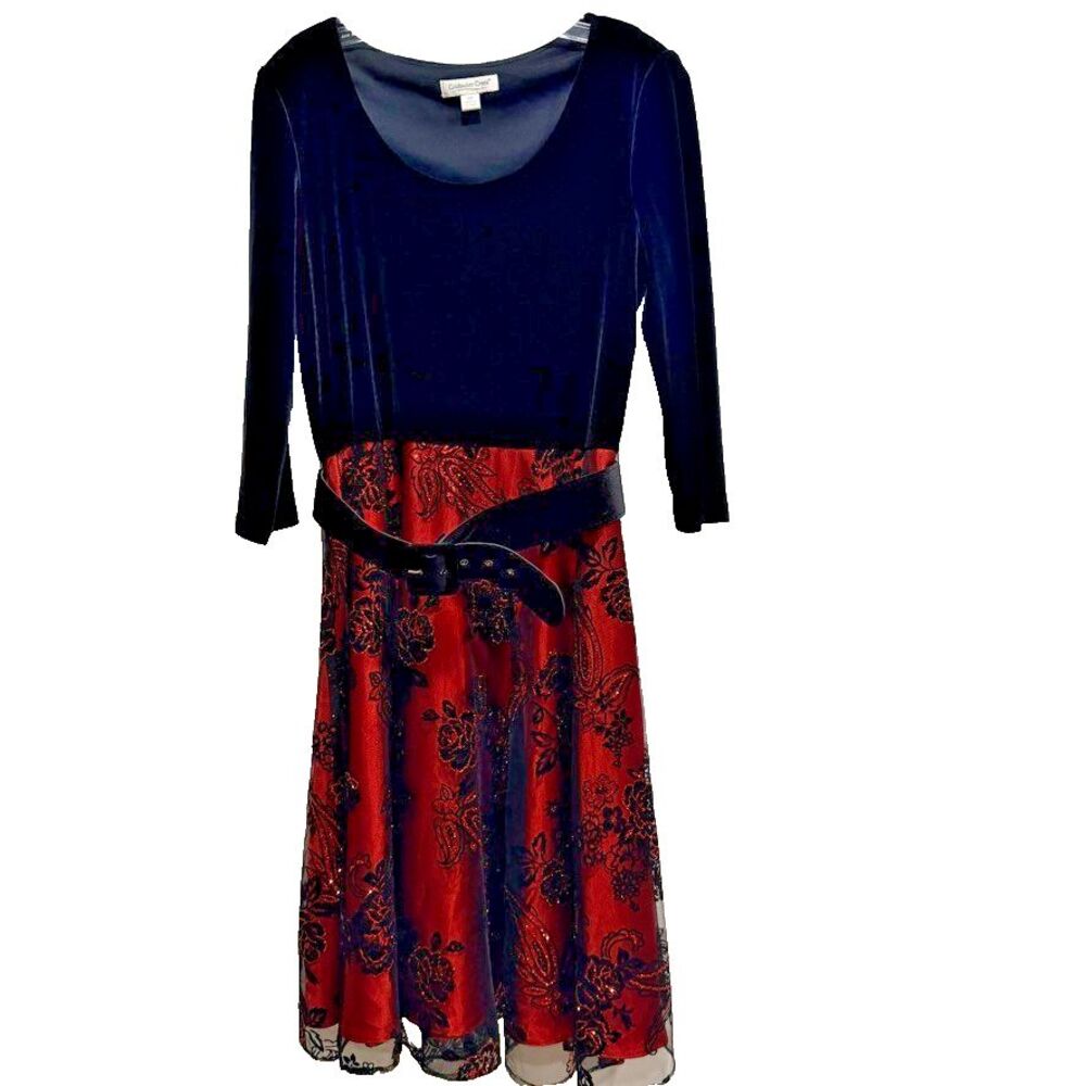 Coldwater Creek 12P Black Velvet Red Mesh Glitter Holiday Cocktail Dark Romance